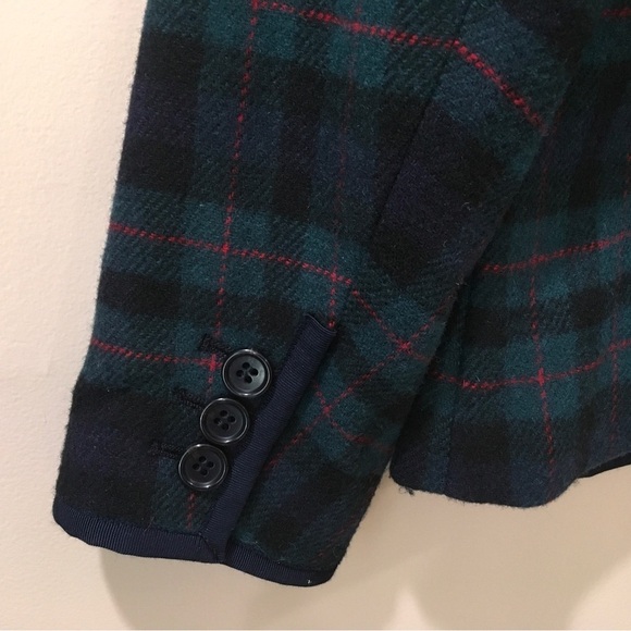 talbots single breasted blazer plaid tartan green navy new size 8P - Picture 5 of 9